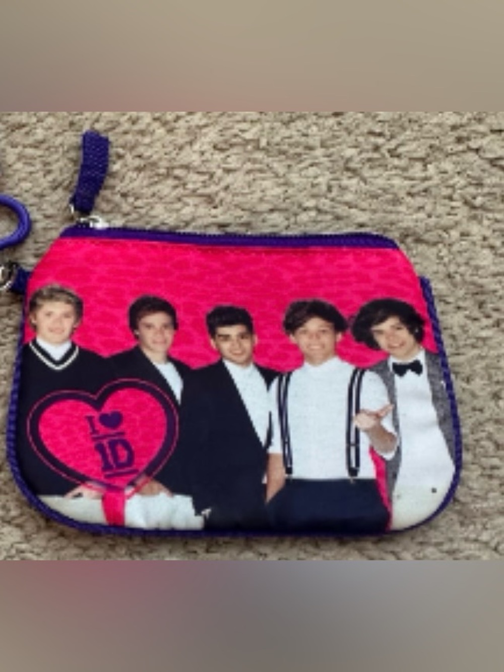 Kids Pink Heart Print Zip Pouch - One Direction Design